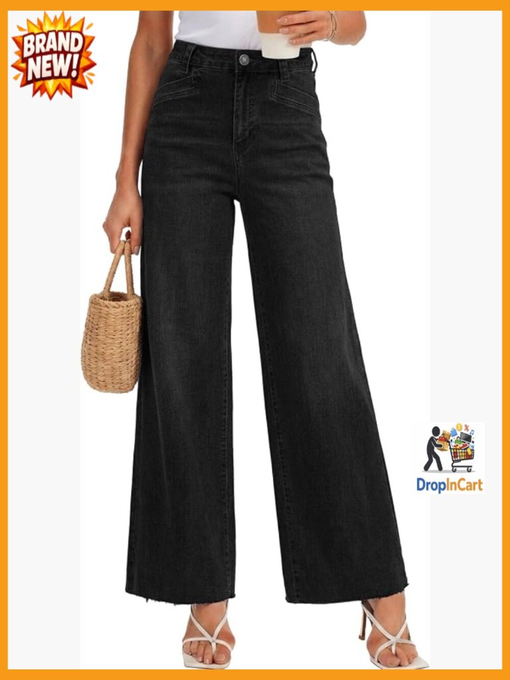 Wide Leg Jeans Baggy High Waisted Stretchy Y2K Denim Pants Raw Hem Classic